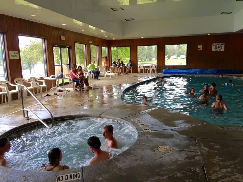 A group of people enjoying themselves in a hot tub at the resort in western New York.