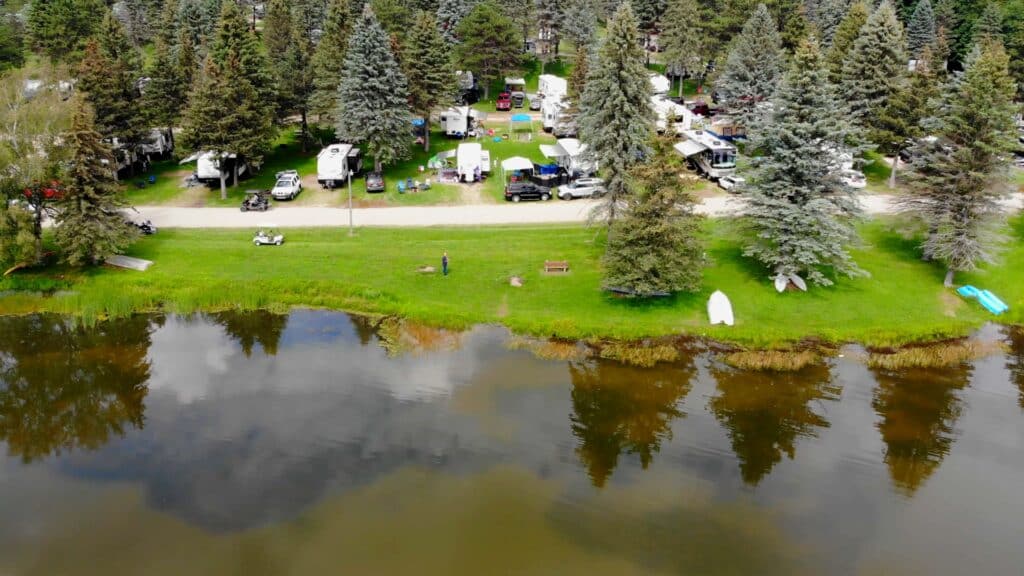 Aerial view of the lakefront sites on Rainbow Lake