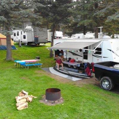 A group of camping RV's parked in a grassy area in Western New York (WNY).